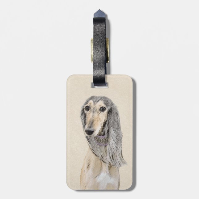 Étiquette À Bagage Peinture de Saluki (Faune) - Cute Original Chien A (Dos Vertical)