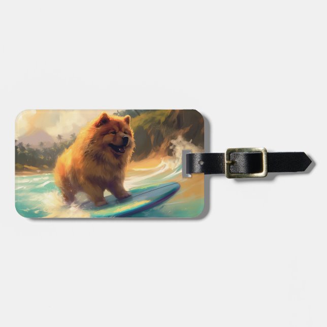 Étiquette À Bagage Peinture de surf de la plage de Chow Chow (Devant horizontal)