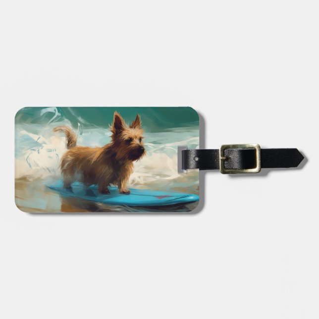 Étiquette À Bagage Peinture de surf de plage de Terrier australien (Devant horizontal)