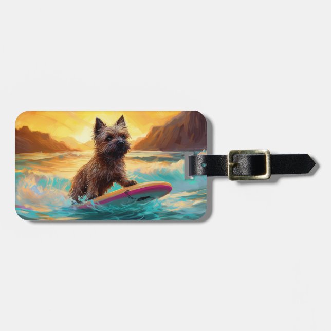 Étiquette À Bagage Peinture de surf de plage de Terrier Cairn (Devant horizontal)