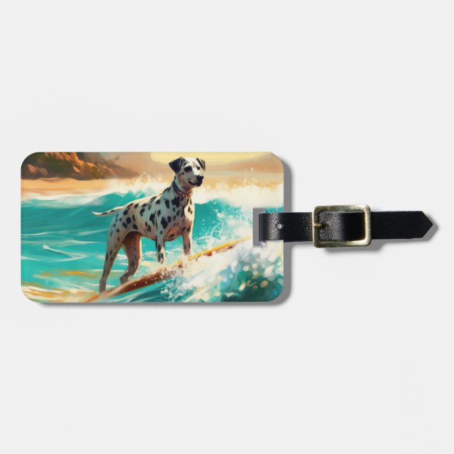 Étiquette À Bagage Peinture de surf sur la plage dalmate  (Devant horizontal)