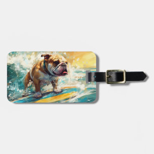 Étiquette À Bagage Peinture de surf sur la plage de Bulldog