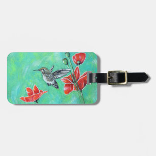 Étiquette À Bagage Peinture des colibris et des pavots