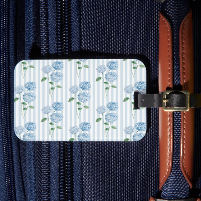 Étiquette À Bagage Peinture d'hortensia bleu rayure bleue Côtière (Insitu Rectoal 4)