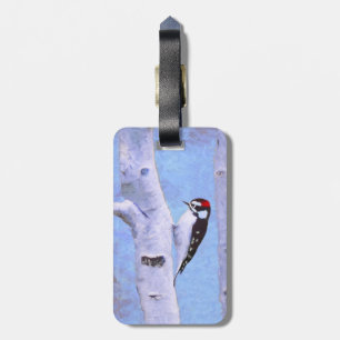 Étiquette À Bagage Peinture Downy Woodpecker - Art original pour oise
