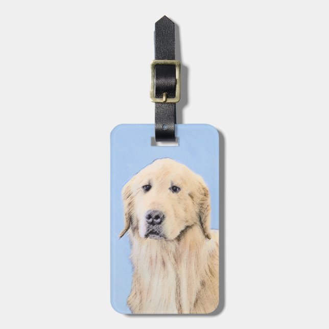 Étiquette À Bagage Peinture Golden Retriever - Joli art original chie (Devant Vertical)