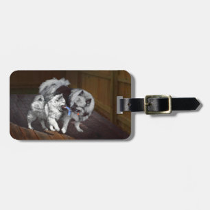 Étiquette À Bagage Peinture Keeshond Playtime - Jolie art original ch