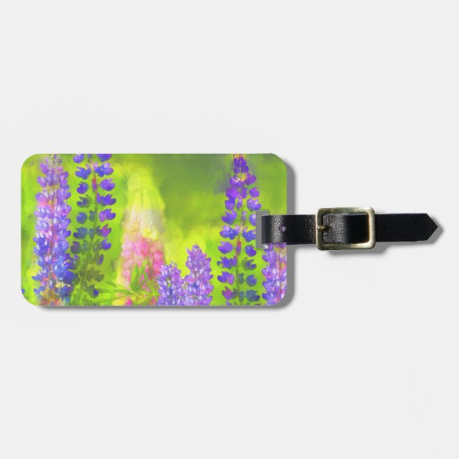 Étiquette À Bagage Peinture Lupine - Art Fleur Original (Devant horizontal)