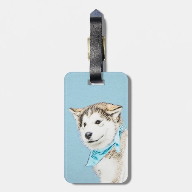 Étiquette À Bagage Peinture Sibérienne Husky Puppy - Art Chien origin (Dos Vertical)