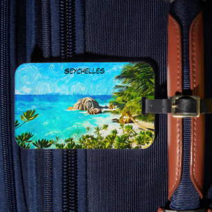 Étiquette À Bagage Peinture tropicale aux Seychelles – Île vibrante