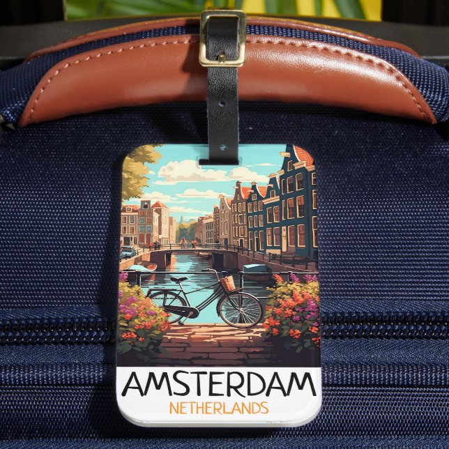Étiquette À Bagage Peinture vintage Amsterdam Pays-Bas (Insitu Rectoal 2)