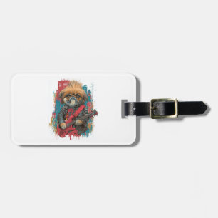 Étiquette À Bagage Pékinois Punk Rock � Chien Rebelle