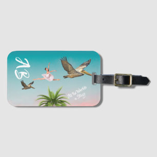 Étiquette À Bagage Pelicans Palm tree Beach Sky