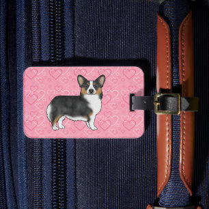 Étiquette À Bagage Pembroke Welsh Corgi noir tricolore Amour Rose