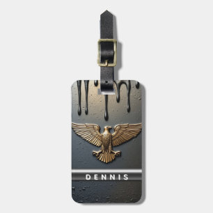Étiquette À Bagage Pendentif Aigle Doré Ruisselant de Métal Liquide