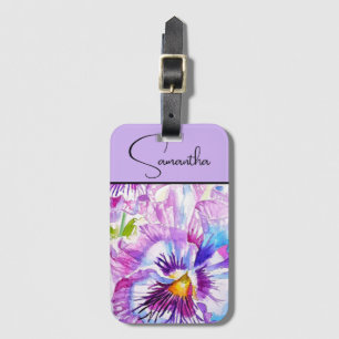 Étiquette À Bagage Pensée Violette Fleur Floral Aquarelle