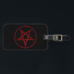 Étiquette À Bagage Pentagram Red Devil<br><div class="desc">Pentagramme rouge,  inversé,  texturé en cercle,  sur arrière - plan noir. Symbole occulte 666</div>