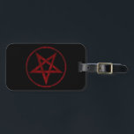 Étiquette À Bagage Pentagram Red Devil<br><div class="desc">Pentagramme rouge,  inversé,  texturé en cercle,  sur arrière - plan noir. Symbole occulte 666</div>