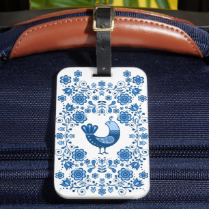 Étiquette À Bagage Perdrix folklorique oiseau motif floral/fleur blan
