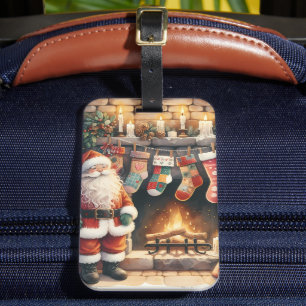 Étiquette À Bagage Père Noël au coin de la cheminée Chaussettes de No