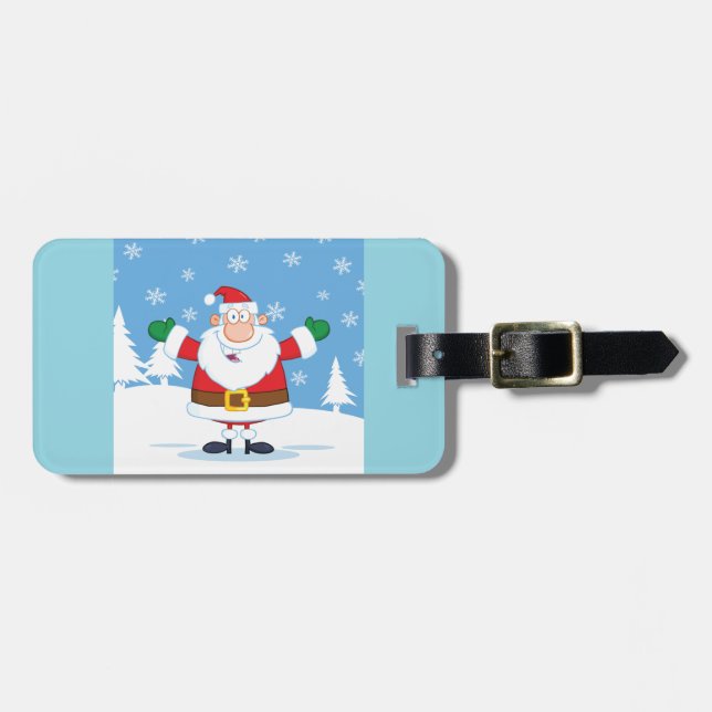 Étiquette À Bagage Père Noël dans une scène hivernale enneigée (Devant horizontal)