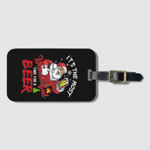 Étiquette À Bagage Père Noël de Noël drôle buvant de la bière merveil