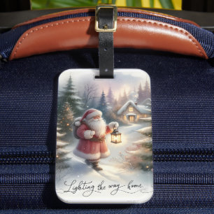 Étiquette À Bagage Père Noël Lantern Walk Winter Cottage Scène