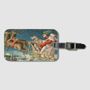 Étiquette À Bagage Père Noël Noël Antique Traîneau Renne