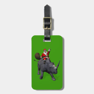Étiquette À Bagage Père Noël Sur Rhino Rhinoceros