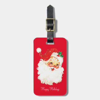 Étiquette À Bagage Père Noël vintage de Noël sur fond rouge