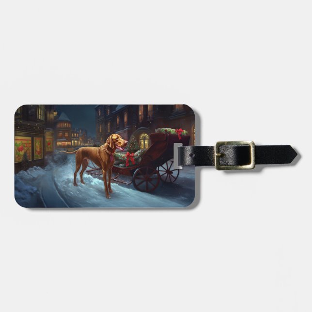 Étiquette À Bagage Période de fêtes de Noël du Vizsla (Devant horizontal)