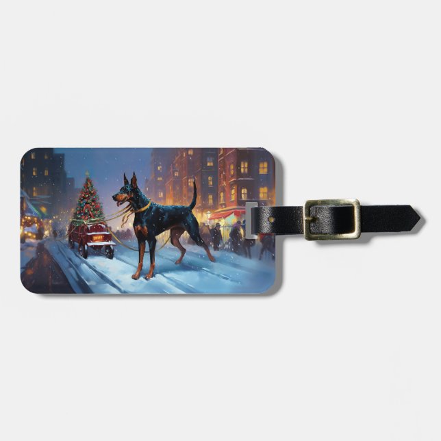 Étiquette À Bagage Période festive de Noël Doberman (Devant horizontal)