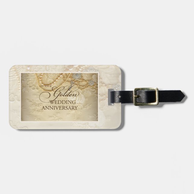 Étiquette À Bagage Perles personnalisables, 50e anniversaire de Maria (Devant horizontal)