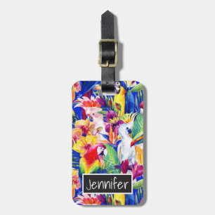 Étiquette À Bagage Perroquets aquarelle de nom personnalisé