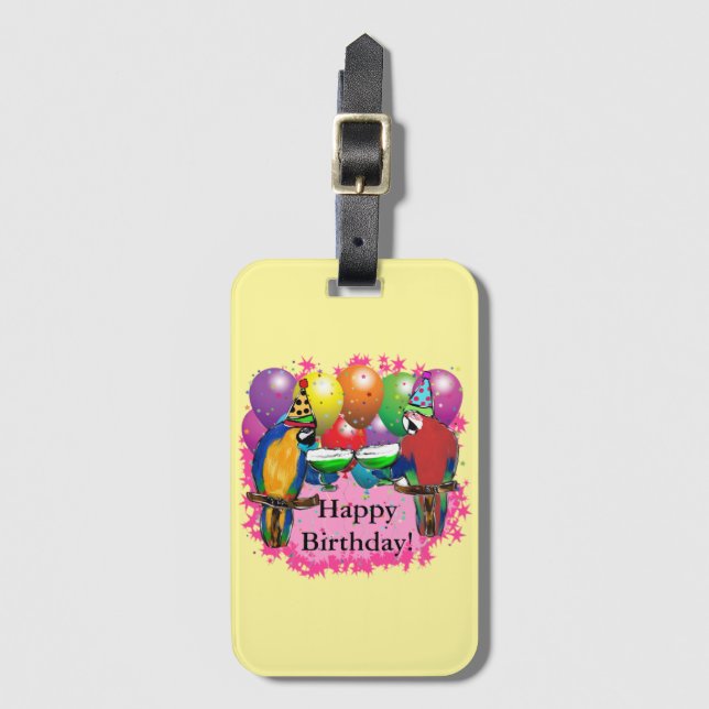 ÉTIQUETTE À BAGAGE PERROQUETS D'ANNIVERSAIRE (Devant Vertical)