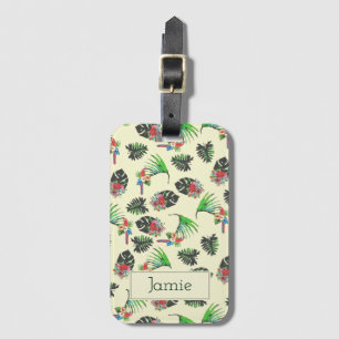 Étiquette À Bagage Perroquets Tropicaux et Motif Floral Personnalisés