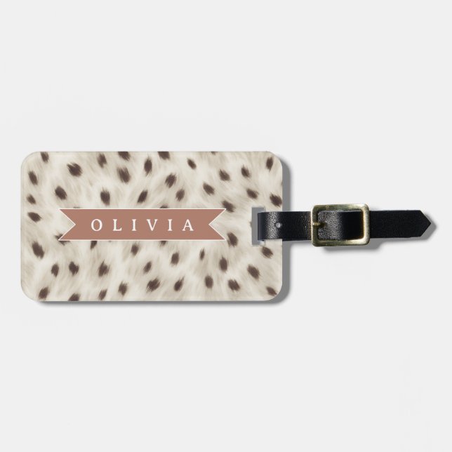 Étiquette À Bagage Personalized Chic Neutral Leopard Animal Print (Devant horizontal)