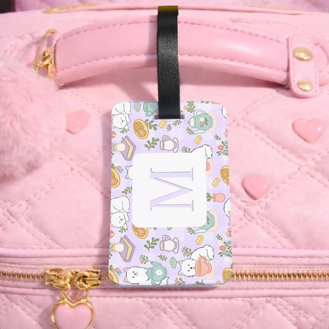 Étiquette À Bagage Personalized Letter Tea & Bookish Cat Girl Purple (Créateur téléchargé)