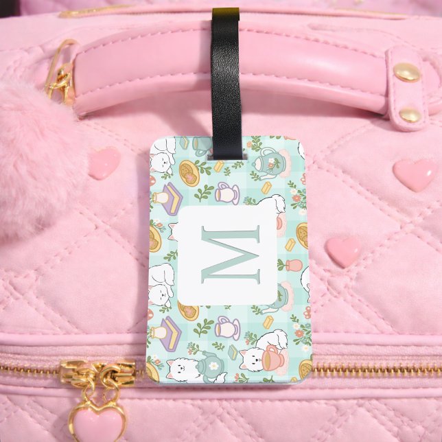 Étiquette À Bagage Personalized Letter Tea Bookish Cat Traveler Green (Créateur téléchargé)