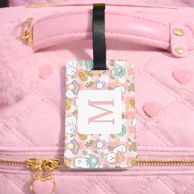 Étiquette À Bagage Personalized Letter Tea Bookish Cat Traveler Pink (Créateur téléchargé)