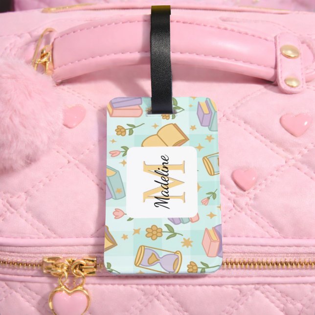 Étiquette À Bagage Personalized Magic Books Girl Mint Green School (Créateur téléchargé)