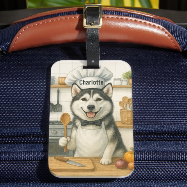 Étiquette À Bagage Personalized Name Funny Siberian Husky Dog Chef (Insitu Rectoal 2)