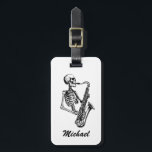 Étiquette À Bagage Personalized Name Skeleton Saxophone Music Lover<br><div class="desc">Personalized Name Skeleton Saxophone Music Lover Luggage Tag</div>