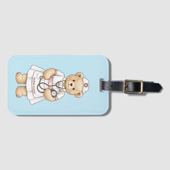 Étiquette À Bagage Personalized Nurse Teddy Bear Custom Name Nursing  (Devant Horizontal)