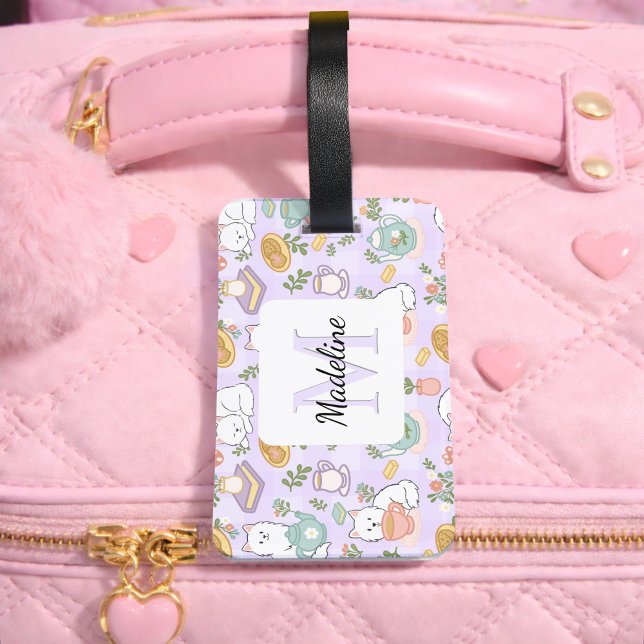 Étiquette À Bagage Personalized Tea & Bookish Cats Girl Purple (Créateur téléchargé)