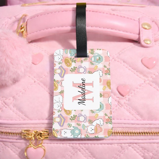 Étiquette À Bagage Personalized Tea Bookish Cats Girl Traveling Pink (Créateur téléchargé)