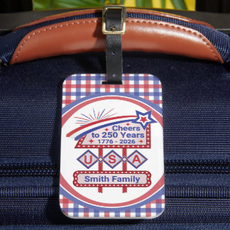 Étiquette À Bagage Personalized USA 250–Patriotic Retro Marquee