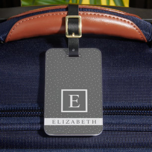 Étiquette À Bagage Personnalisable Gris Foncé Avec Point Polka Blanc