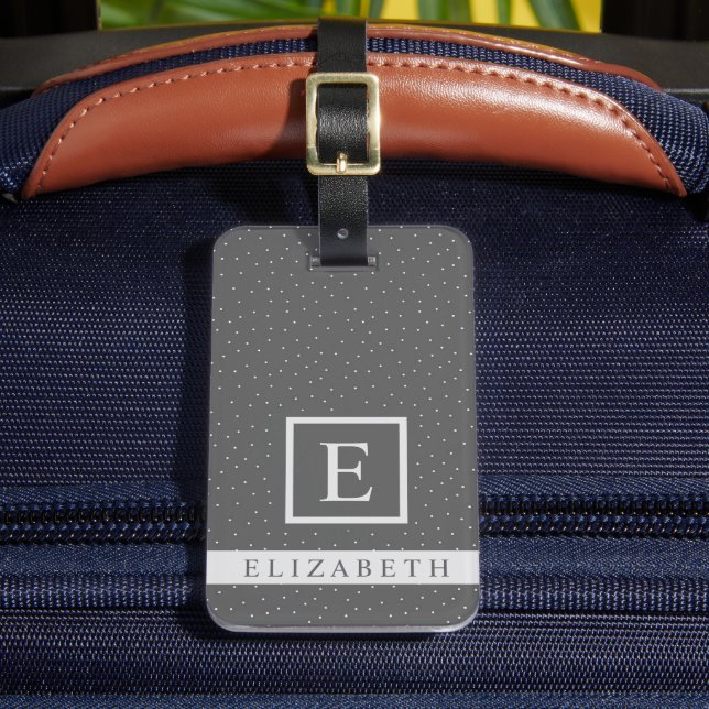 Étiquette À Bagage Personnalisable Gris Foncé Avec Point Polka Blanc (Insitu Rectoal 2)