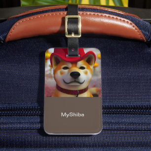Étiquette À Bagage Personnalisé 3D Happy Shiba Inu avec casquette rou